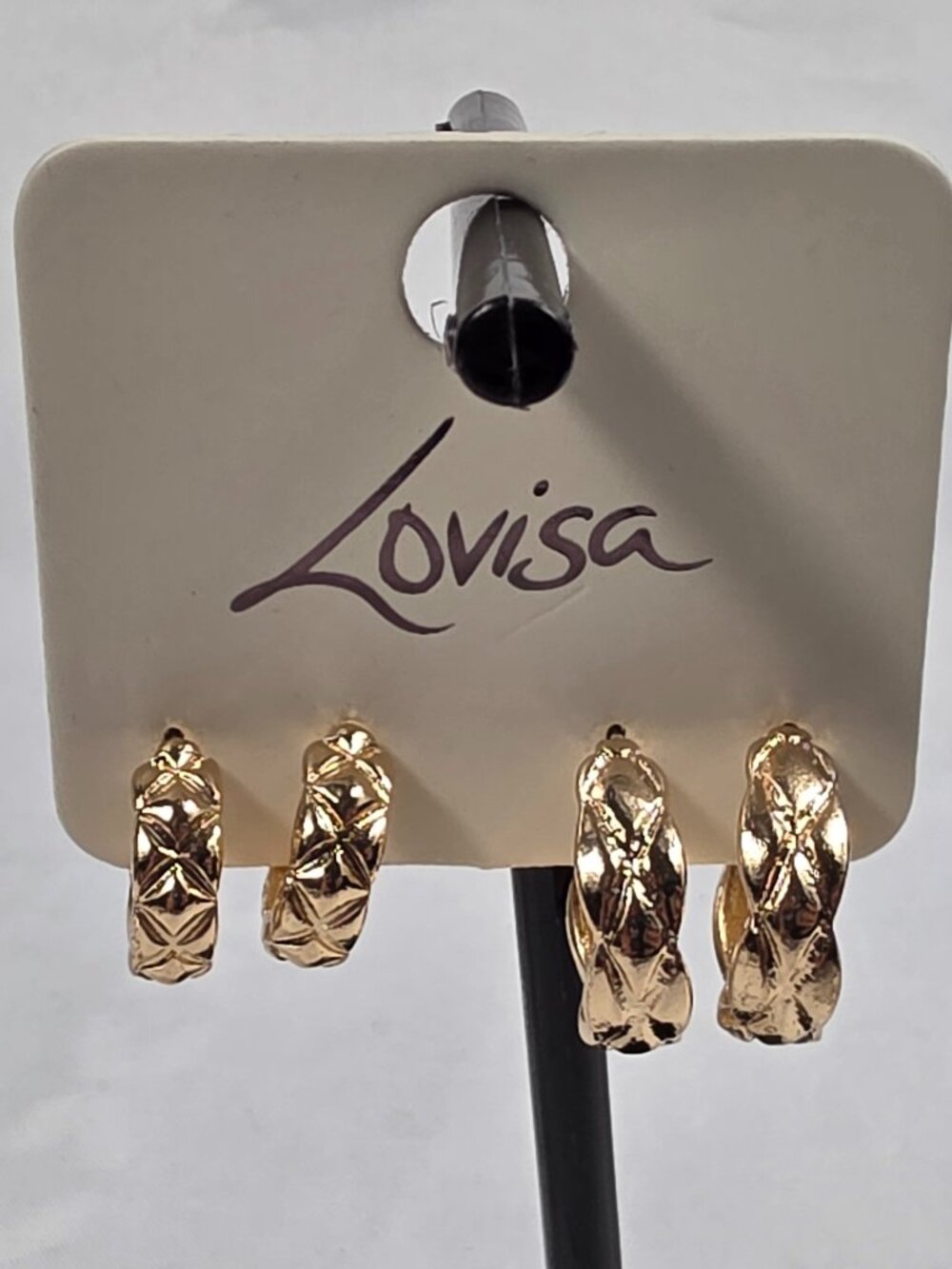 Lovisa Gold Tone Hoop Earrings--2 Pairs of Textured Geometric Pattern NEW
